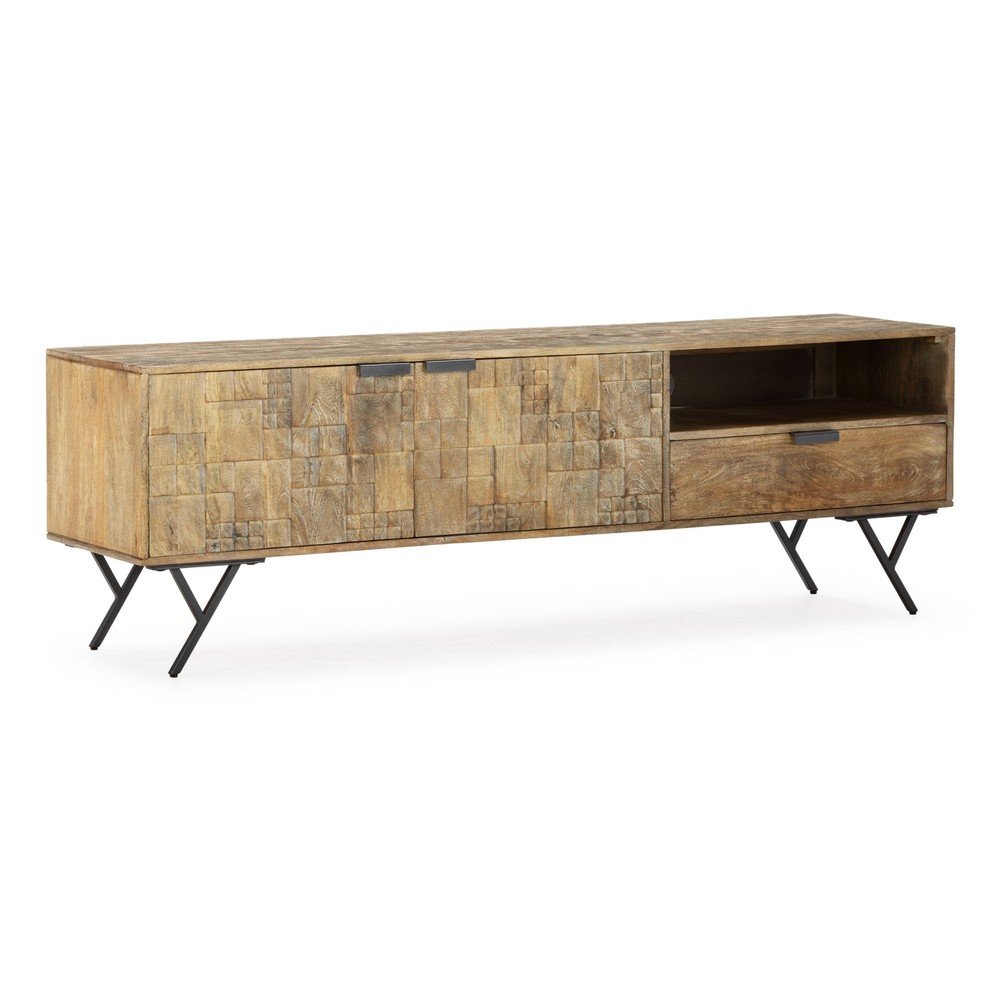 Szafka pod TV z litego drewna mango w naturalnym kolorze 175x55x40 cm Priya – MOME