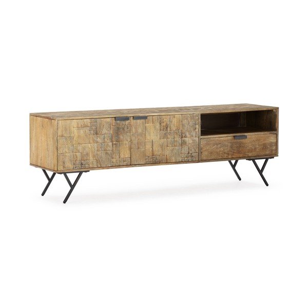Szafka pod TV z litego drewna mango w naturalnym kolorze 175x55x40 cm Priya – MOME