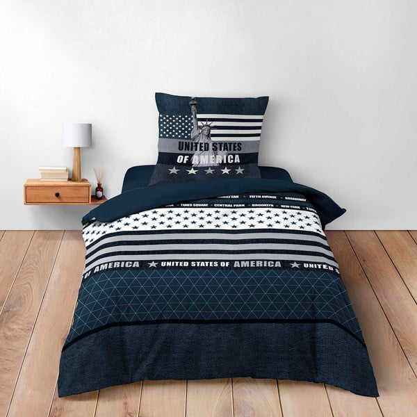 Ciemnoniebieska bawełniana pościel jednoosobowa 140x200 cm States – douceur d'intérieur-image-1