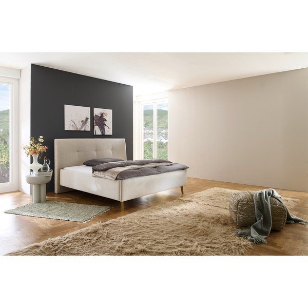 Beżowe tapicerowane łóżko dwuosobowe ze schowkiem ze stelażem 180x200 cm Madea – Meise Möbel-image-1