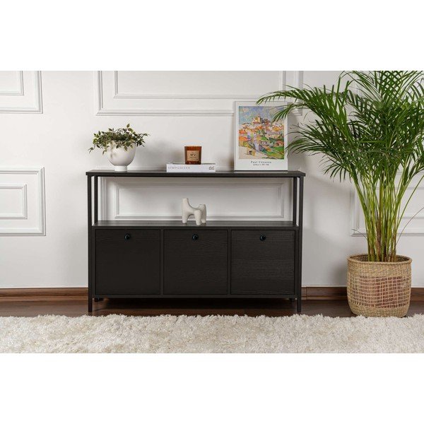 Czarna konsola z matowym wykończeniem 29,5x120 cm Solace – Kalune Design-image-4