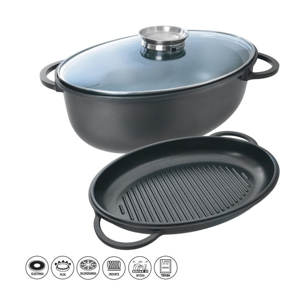 3-częściowa teflonowa brytfanna do zapiekania z wkładką i ze szklaną pokrywką Orion Al-image-1