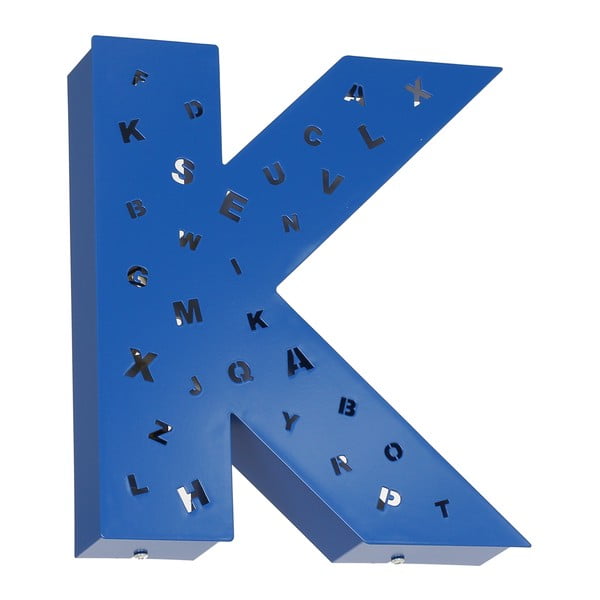 Niebieska dekoracja świetlna w kształcie litery Glimte Letter K