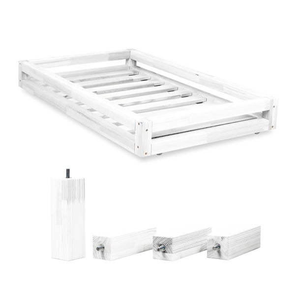 Komplet białej szuflady pod łóżko i 4 wydłużonych nóg Benlemi, łóżko 80x180 cm