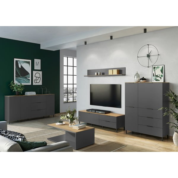 Szara szafka pod TV w dekorze dębu 164x47 cm California – Germania-image-4