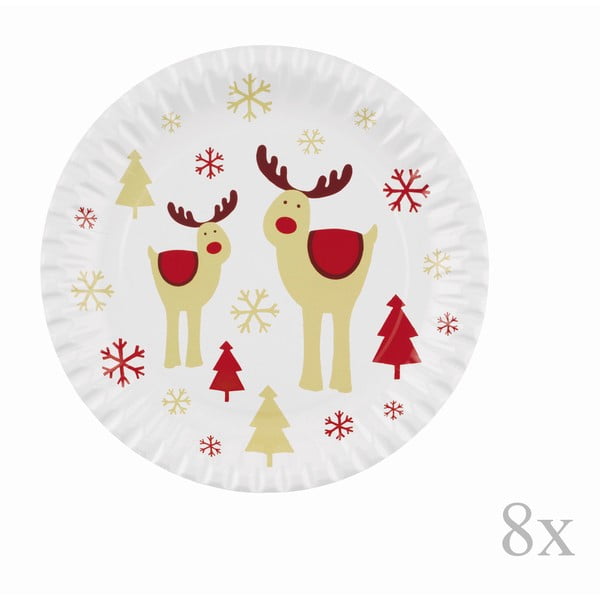 Zestaw 8 świątecznych talerzyków papierowych Neviti Rocking Rudolf, ⌀ 23 cm