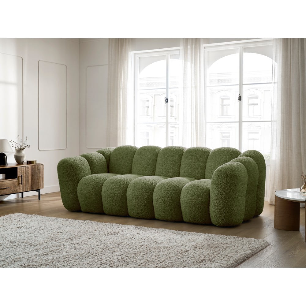 Zielona sofa z materiału bouclé 232 cm Hippolyte – Bobochic Paris (zdjęcie 6)