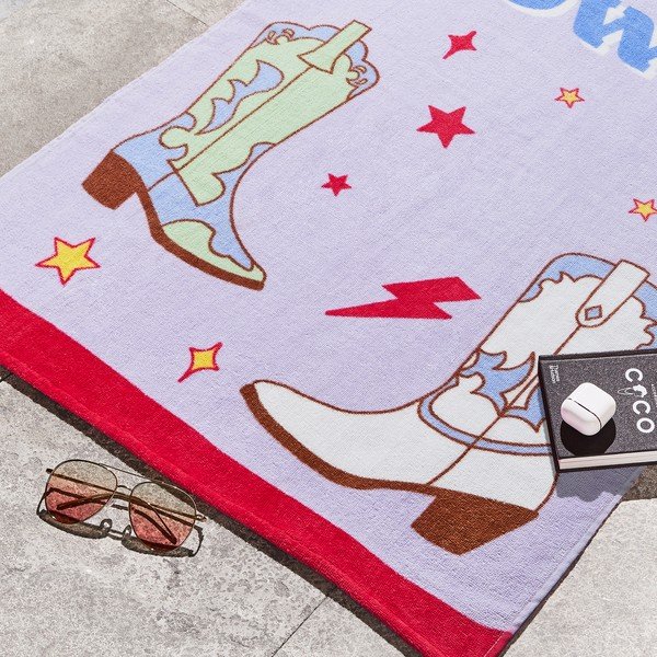 Fioletowy bawełniany ręcznik plażowy frotte 76x160 cm Howdy Cowgirl – Sassy B-image-2