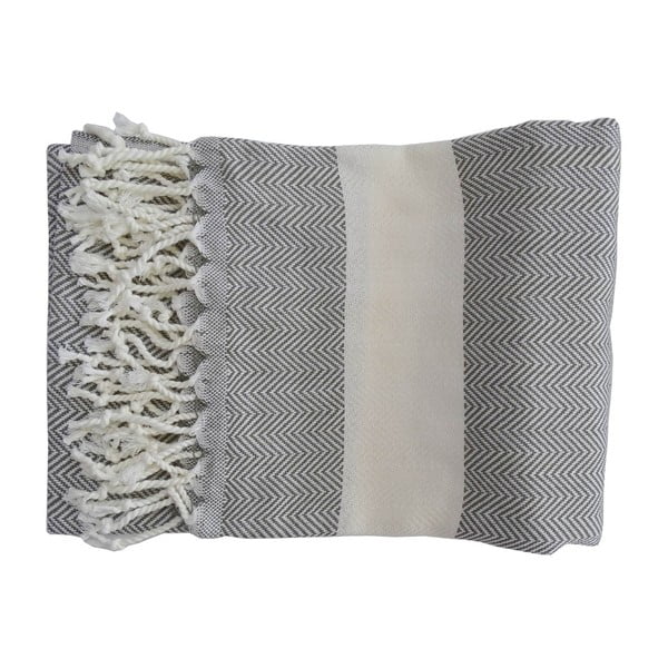 Szary ręcznik tkany ręcznie z wysokiej jakości bawełny Hammam Lidya, 100x180 cm