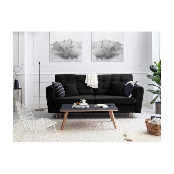 Czarna 3-osobowa sofa rozkładana ze schowkiem Cosmopolitan Design Grenoble-image-1