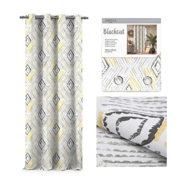 Zasłona AmeliaHome Geometric Grey, 140x245 cm-image-1