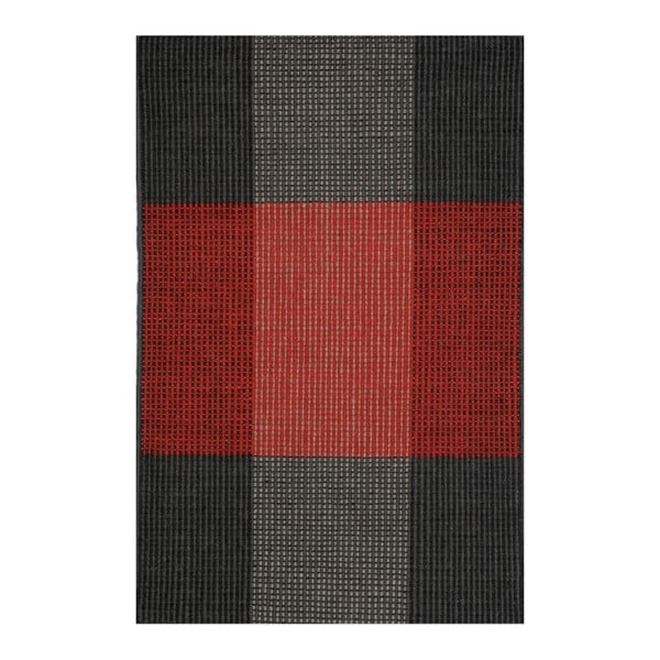Czerwono-szary dywan wełniany ręcznie tkany Linie Design, 90x160 cm