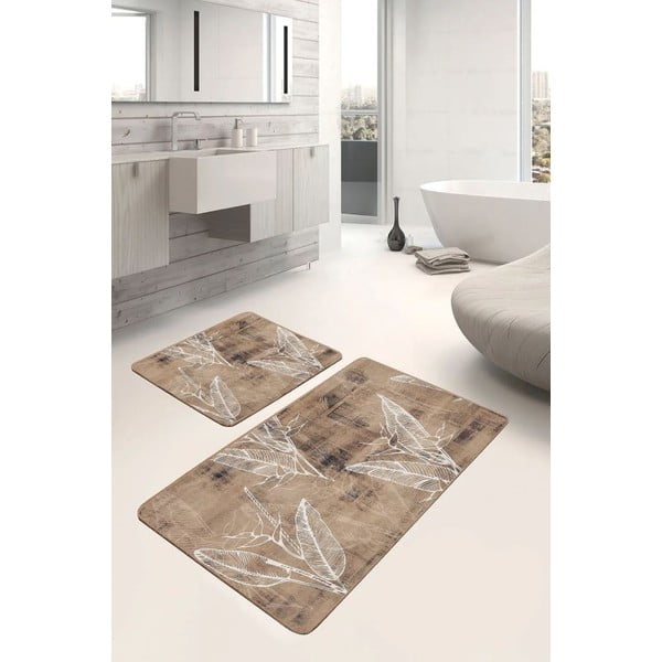 Brązowe aksamitne dywaniki łazienkowe zestaw 2 szt. 60x100 cm – Mila Home-image-1