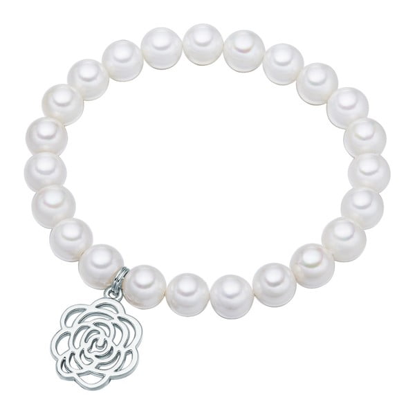 Biała bransoletka z pereł Pearls of London Flower, 19 cm