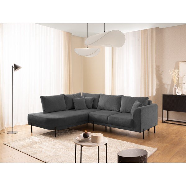 Ciemnoszary narożnik z tkaniny szenilowej (lewostronny/w kształcie litery L) Mauris  – Ropez-image-1