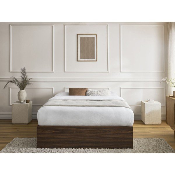 Ciemnobrązowe łóżko dwuosobowe z płyty wiórowej w dekorze brzozy ze schowkiem/bez zagłówka ze stelażem 140x190 cm Mara – Bobochic Paris-image-4