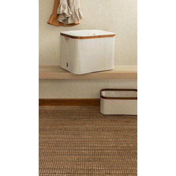 Kremowy tekstylny pojemnik z pokrywką 40,5x33x30 cm Bamboo/Linen – Bigso-image-1