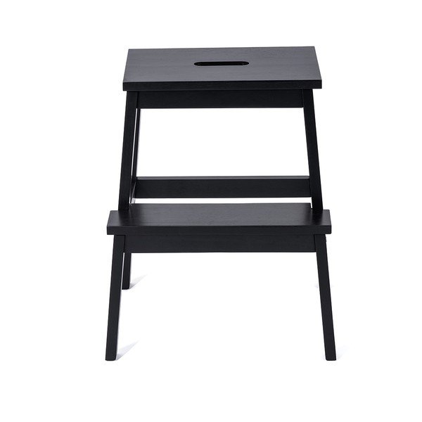 Czarny stołek z drewna kauczukowego ze schodkiem Corg – Bonami Selection-image-2