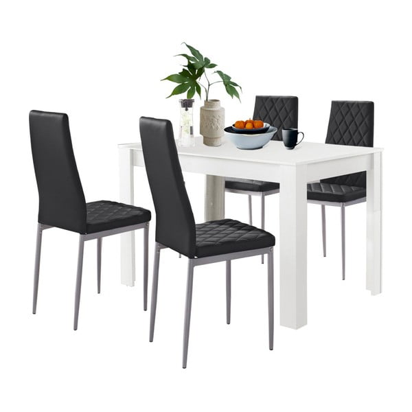 Komplet białego stołu do jadalni i 4 czarnych krzeseł do jadalni Støraa Lori and Barak, 120x80 cm