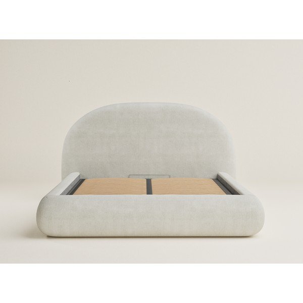 Kremowe tapicerowane łóżko dwuosobowe ze schowkiem ze stelażem 160x200 cm Maumere – Maison de Rêve-image-2