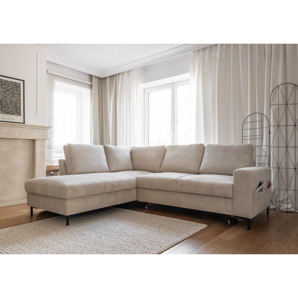 Beżowy sztruksowy rozkładany narożnik (lewostronny) Lofty Lilly – Miuform-image-3