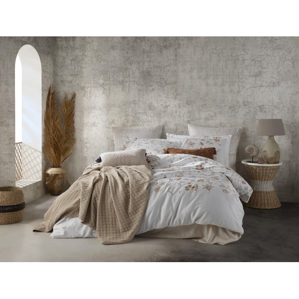 Biała pościel dwuosobowa z satyny bawełnianej 240x220 cm Ivory Garden Floral – Mila Home Luxury-image-1