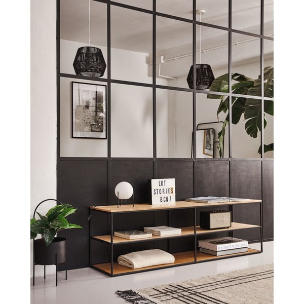 Czarno-naturalna szafka pod TV w dekorze dębu 160x50 cm Yoana − Kave Home-image-4