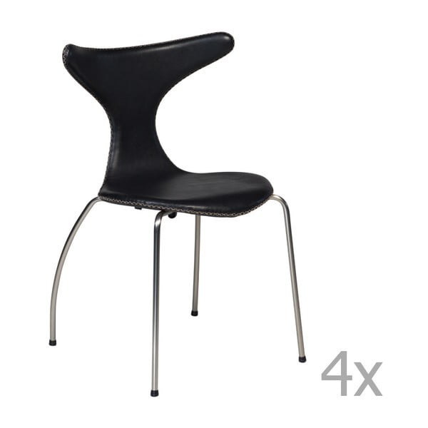 Zestaw 4 czarnych krzeseł skórzanych z metalowymi nogami DAN– FORM Dolphin