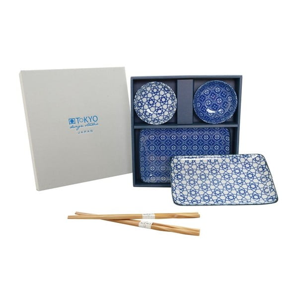 Zestaw talerzy i pałeczek Nippon Blue Geometric dla 2 osób