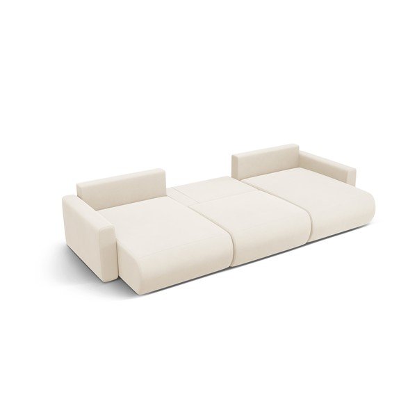 Beżowy aksamitny rozkładany narożnik ze schowkiem (w kształcie litery U) Belfast – Cosmopolitan Design-image-3