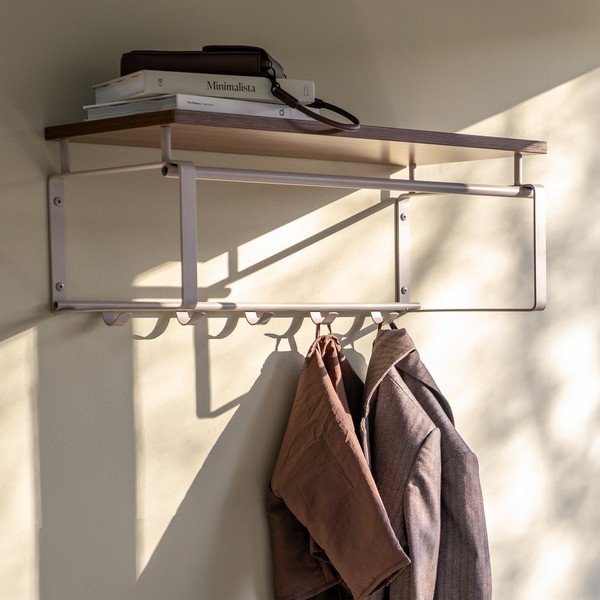 Stalowy wieszak ścienny w naturalnym kolorze/szarobrązowy z półką 70 cm Rex – Spinder Design-image-1