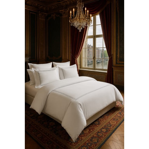 Biała pościel dwuosobowa z satyny bawełnianej z prześcieradłem/6-częściowa 240x220 cm Whispered Serenity – Mila Home Luxury-image-1