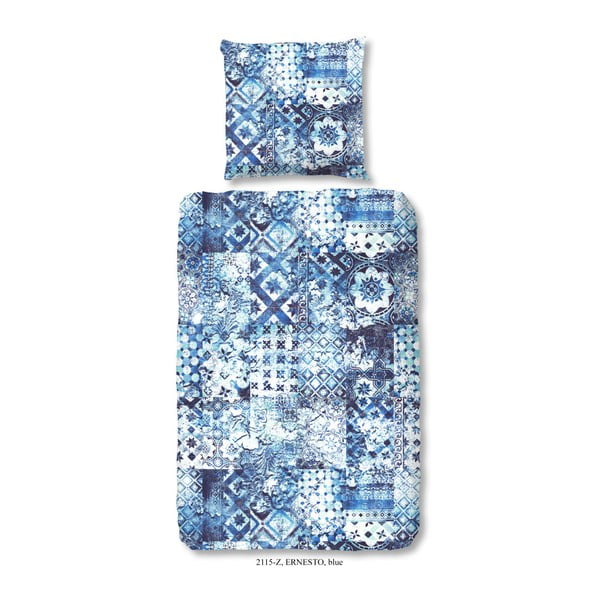 Pościel jednoosobowa z satyny bawełnianej Muller Textiels Pendoro Azul, 140x200 cm
