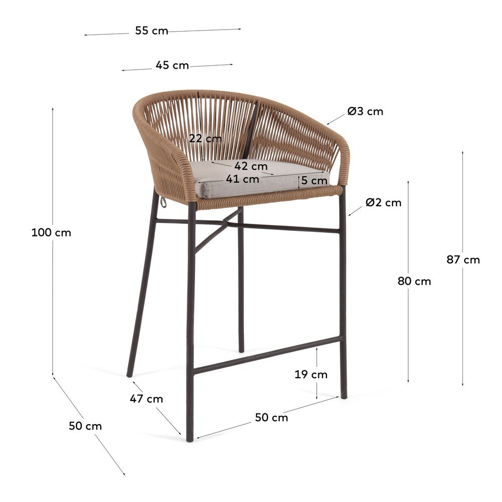 Metalowy/tapicerowany hoker ogrodowy w naturalnym kolorze Yanet – Kave Home (zdjęcie 5)