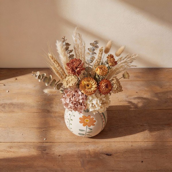 Kremowy kamionkowy ręcznie malowany wazon (wysokość 17 cm) Taza – Bloomingville-image-3