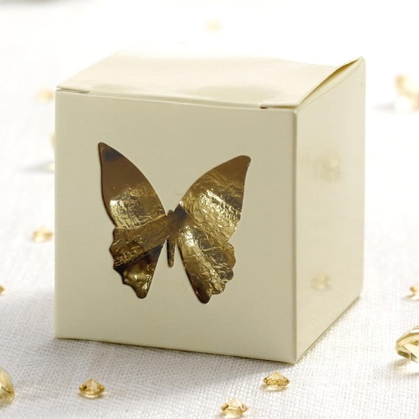 Zestaw 10 pudełek ślubnych z elementem w kolorze złota Neviti Butterfly