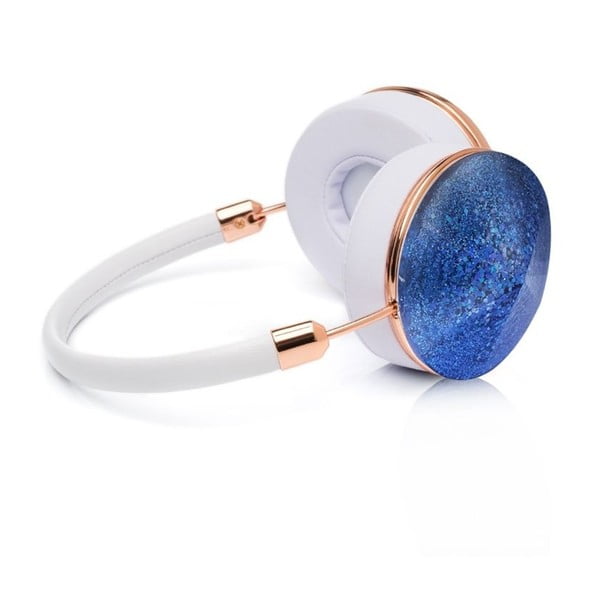 Niebiesko-białe słuchawki z detalami w barwie różowego złota Frends Taylor Glitter