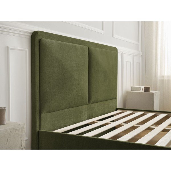 Zielone tapicerowane tapicerowane łóżko dwuosobowe ze stelażem 140x190 cm Mara – Bobochic Paris-image-4