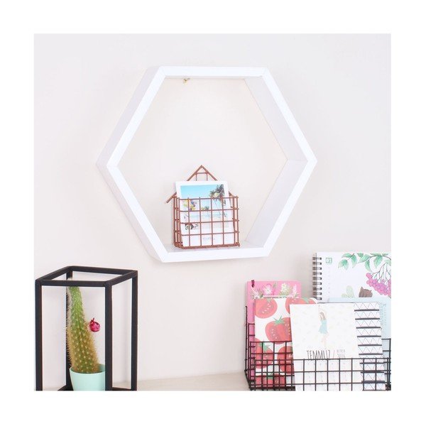Biała półka drewniana North Carolina Scandinavian Home Decors Hexagon