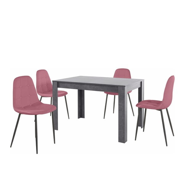Komplet szarego stołu i 4 różowych krzeseł Støraa Lori Lamar