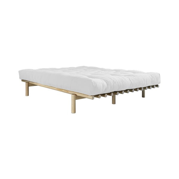 Łóżko dwuosobowe z drewna sosnowego z materacem Karup Design Pace Double Latex Natural Clear/Natural, 140x200 cm