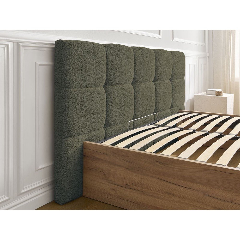 Zielone tapicerowane tapicerowane/z płyty wiórowej łóżko dwuosobowe ze schowkiem ze stelażem 160x200 cm Kumo – Bobochic Paris (zdjęcie 11)