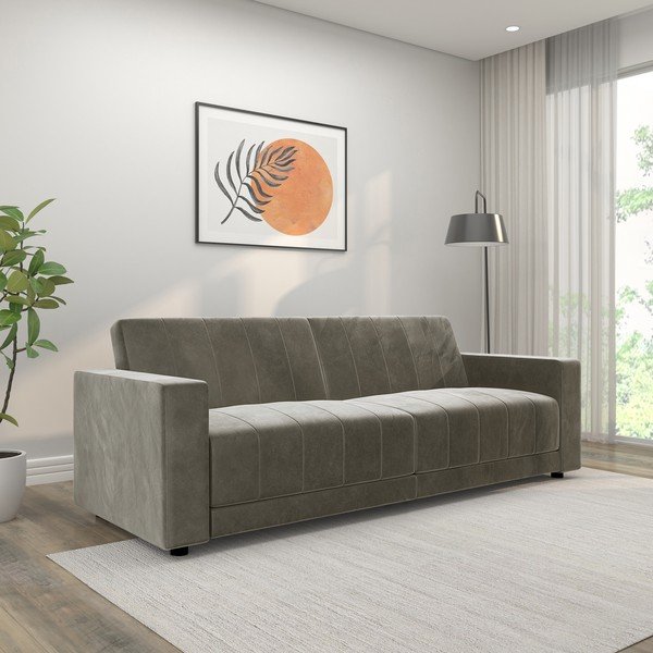 Szarobrązowa aksamitna częściowo rozkładana/rozkładana sofa 225 cm Allie II – Støraa-image-1