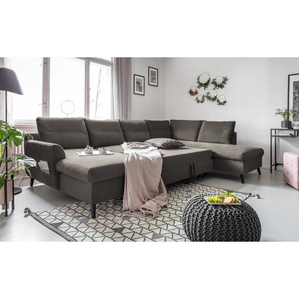 Ciemnoszara aksamitna rozkładana sofa w kształcie litery "U" Miuform Stylish Stan, prawostronna-image-4