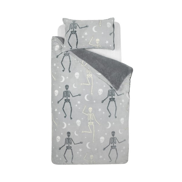 Szara fluorescencyjna pościel dziecięca dwuosobowa z mikropluszu 200x200 cm Halloween Skeleton – Catherine Lansfield