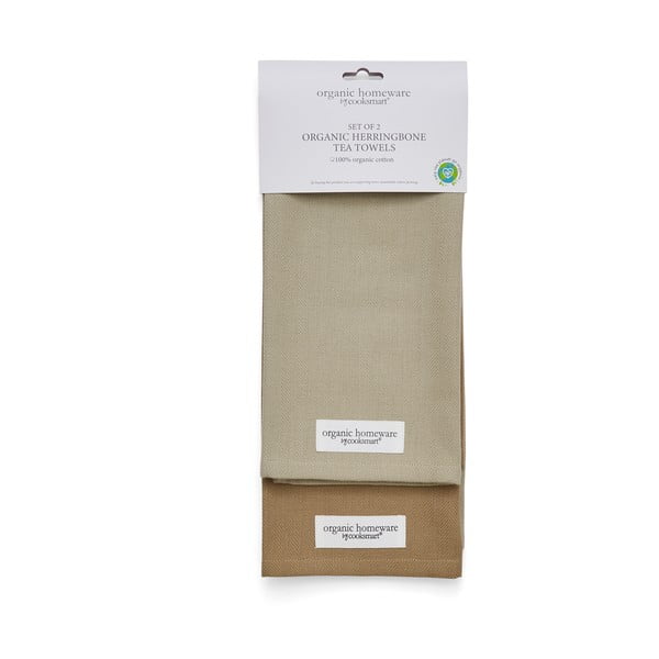 Zestaw 2 szaro-brązowych bawełnianych ścierek Cooksmart ® Herringbone, 45x65 cm