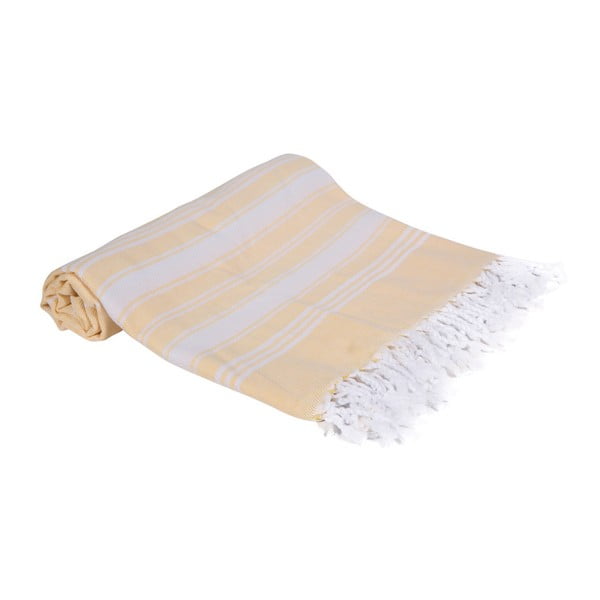 Żółty ręcznik kąpielowy tkany ręcznie Ivy's Nuray, 100x180 cm