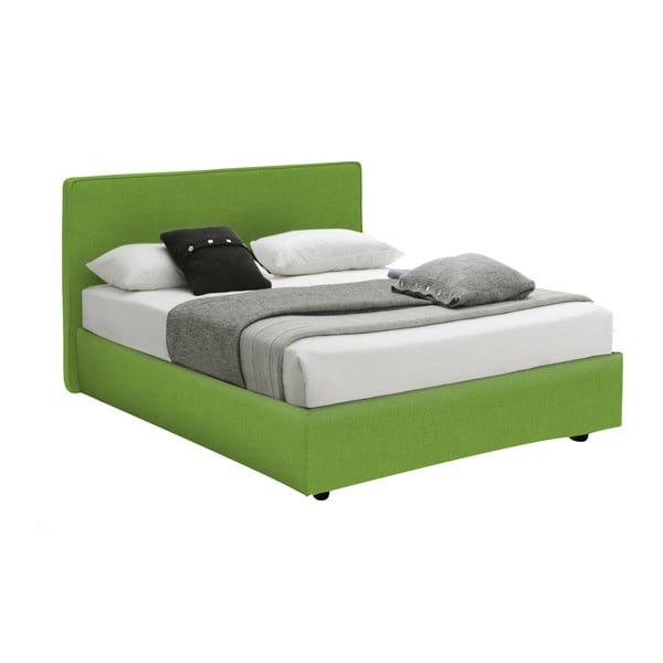 Zielone łóżko jednoosobowe ze schowkiem i materacem 13Casa Ninfea, 120x190 cm