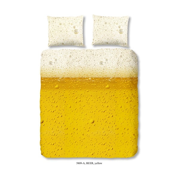 Żółta bawełniana pościel jednoosobowa Good Morning Beer, 135x200 cm