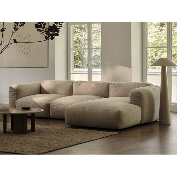 Beżowy aksamitny narożnik modułowy (lewostronny/z szezlongiem) Martina – Micadoni -image-1